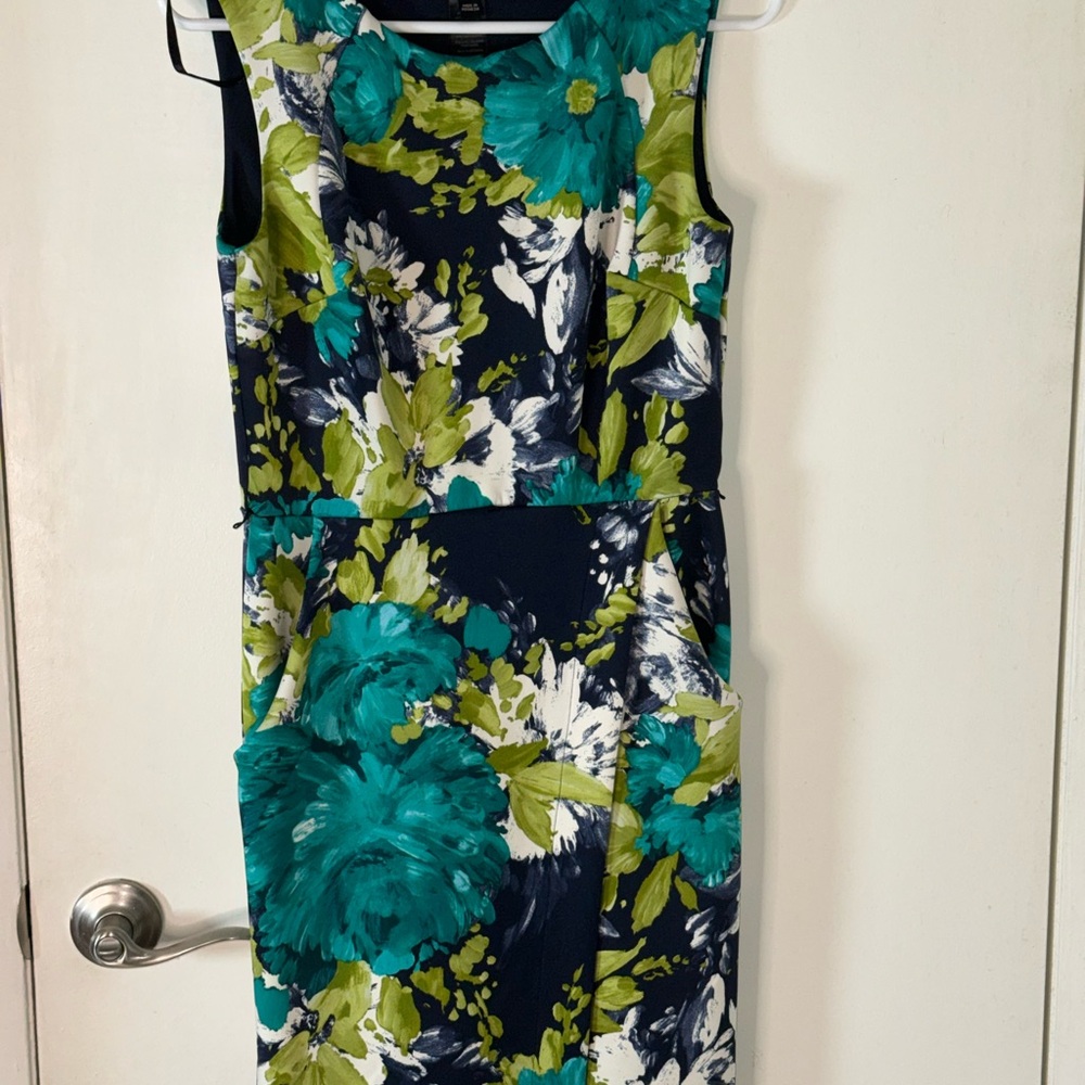 Enfocus Studio Teal, Navy & Lime Floral Sheath Dress